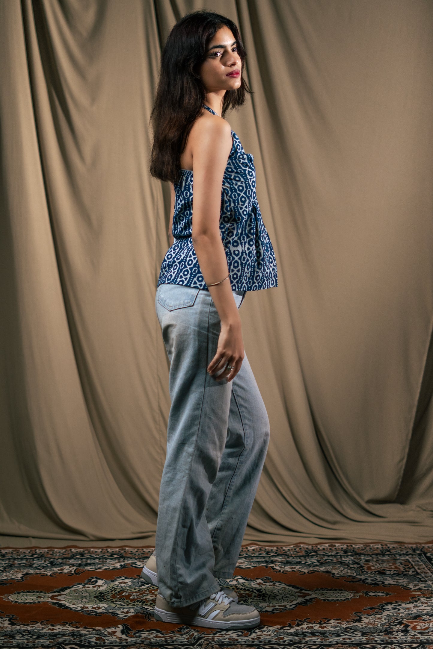 Kurti top, halter neck kurti, indramaya, Batik print, unsolvd, colthing, buy now, shop now, fusion wear