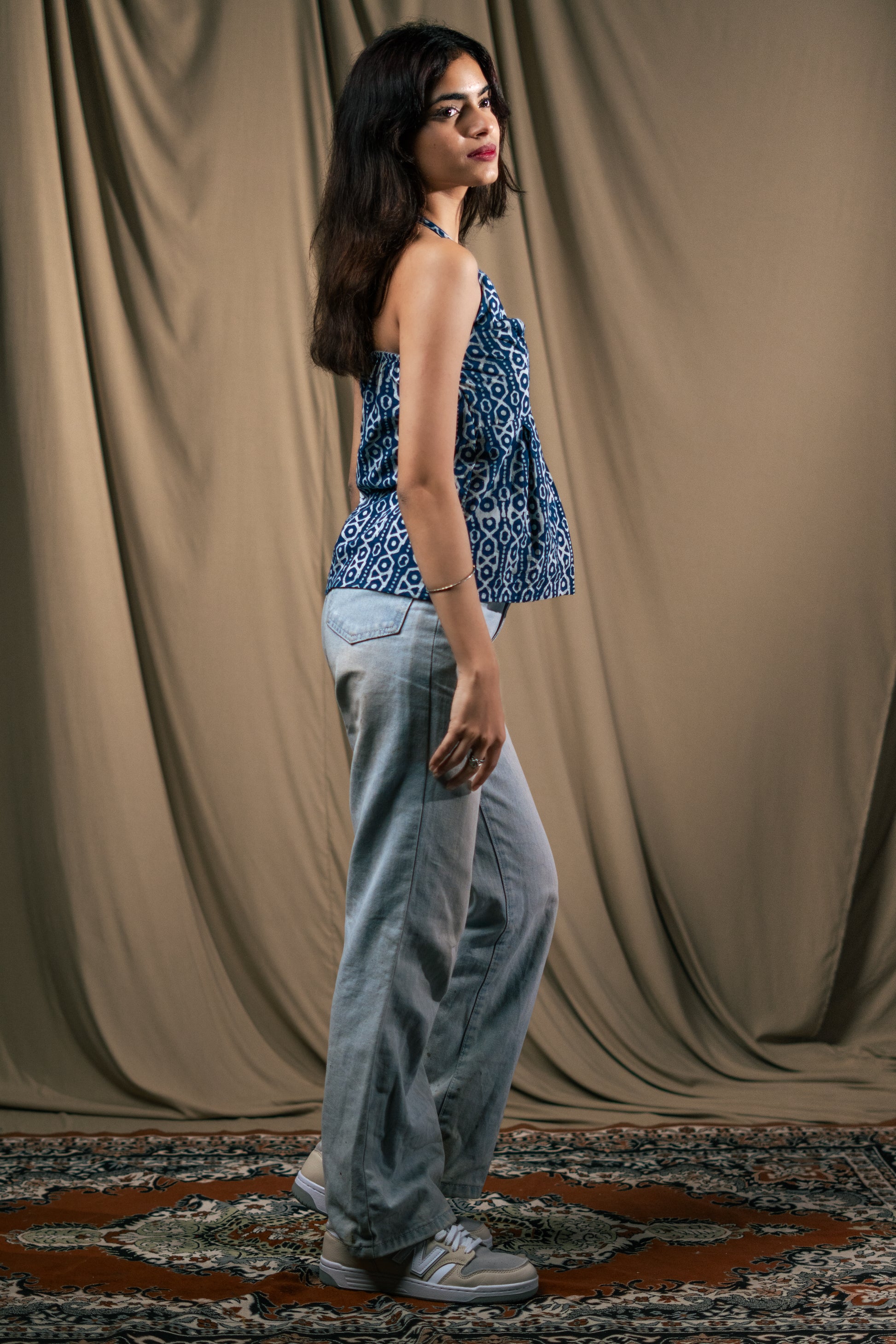 Kurti top, halter neck kurti, indramaya, Batik print, unsolvd, colthing, buy now, shop now, fusion wear