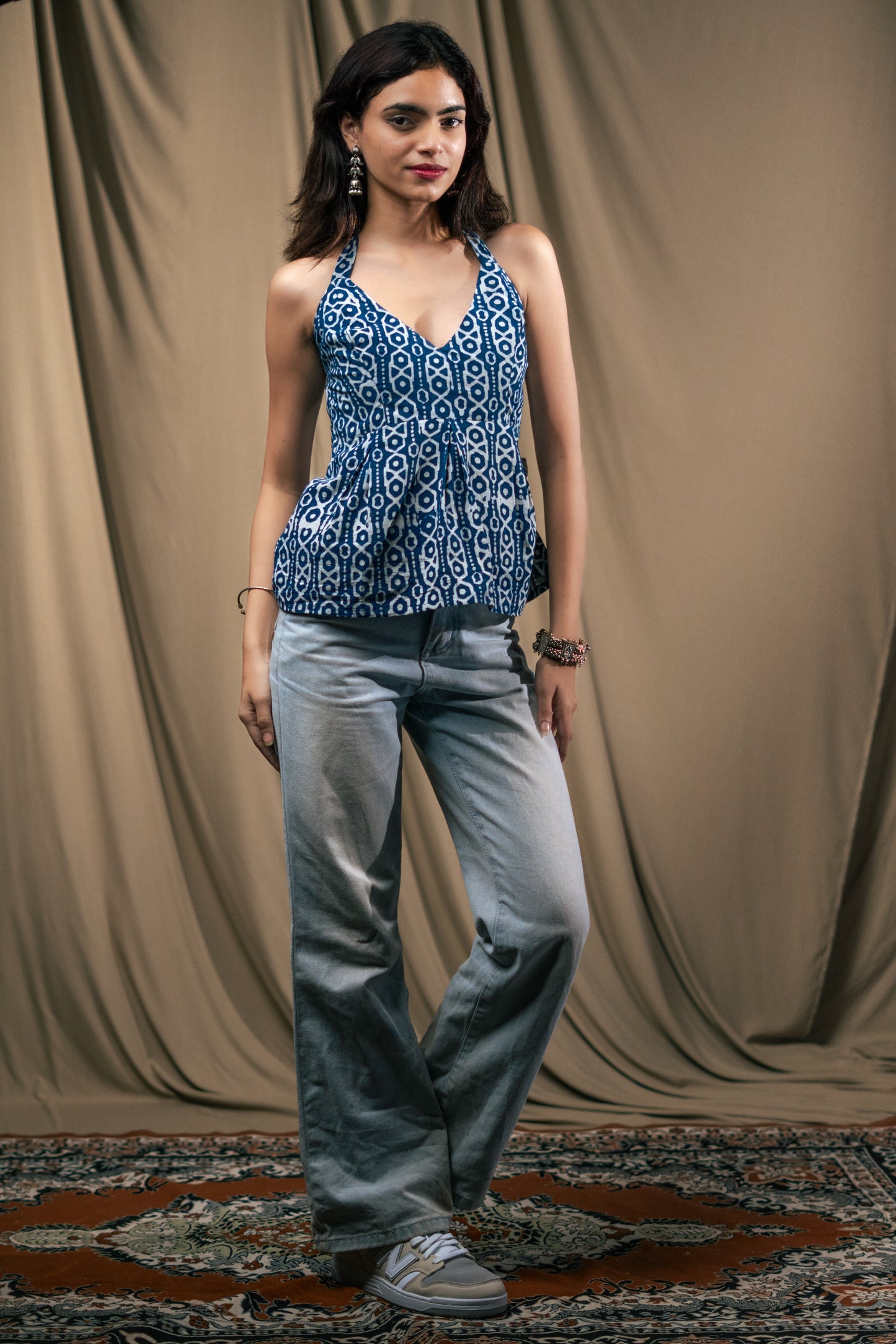 Kurti top, halter neck kurti, indramaya, Batik print, unsolvd, colthing, buy now, shop now, fusion wear