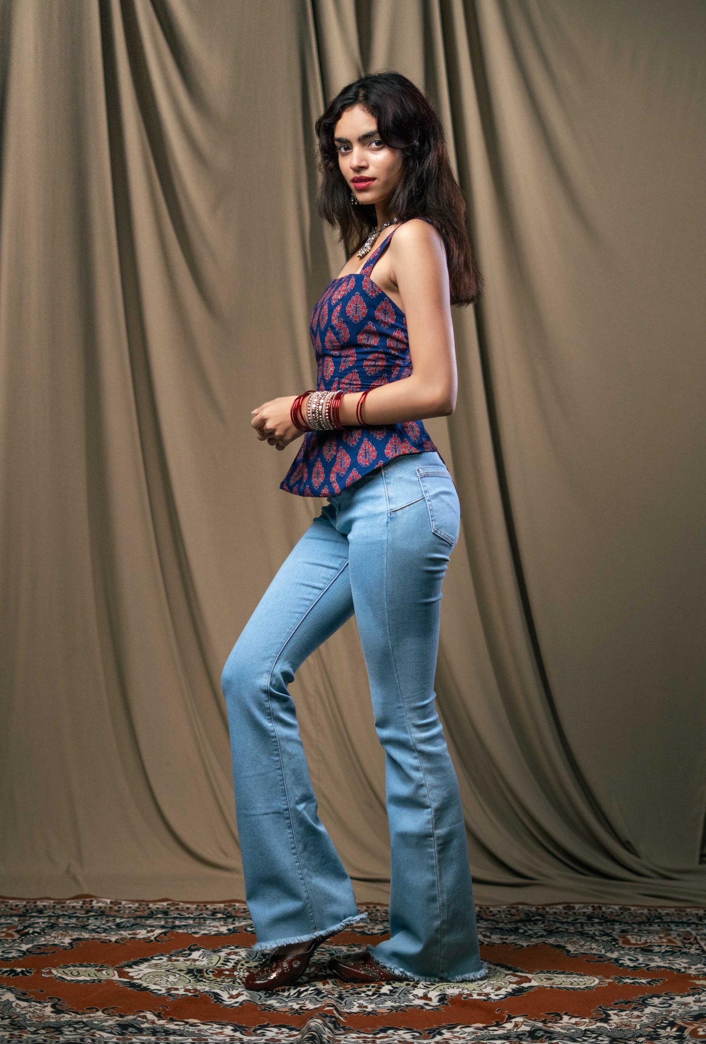 Kurti top, backless kurti, gulnaar, handblock print, unsolvd, colthing, buy now, shop now, fusion wear