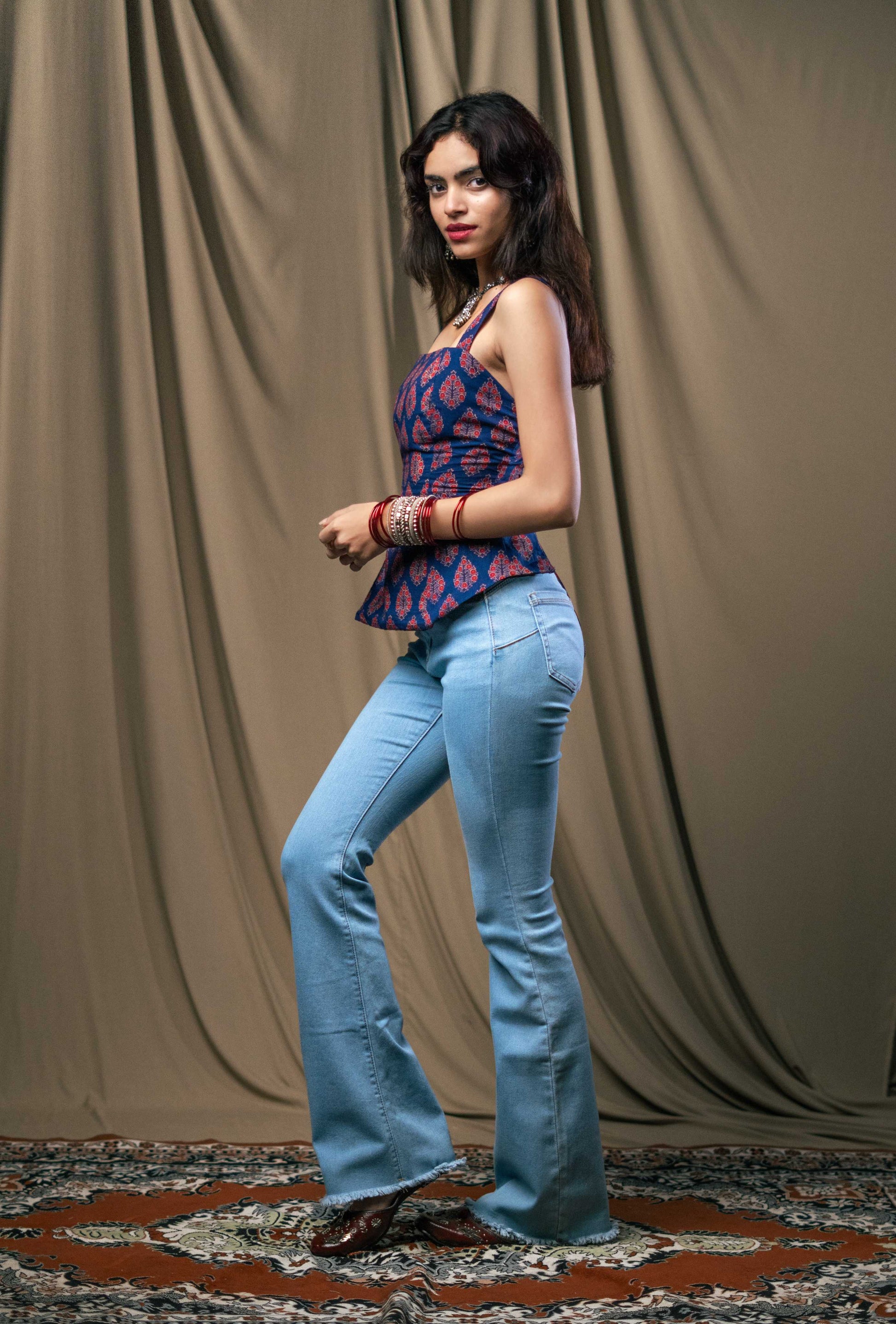 Kurti top, backless kurti, gulnaar, handblock print, unsolvd, colthing, buy now, shop now, fusion wear