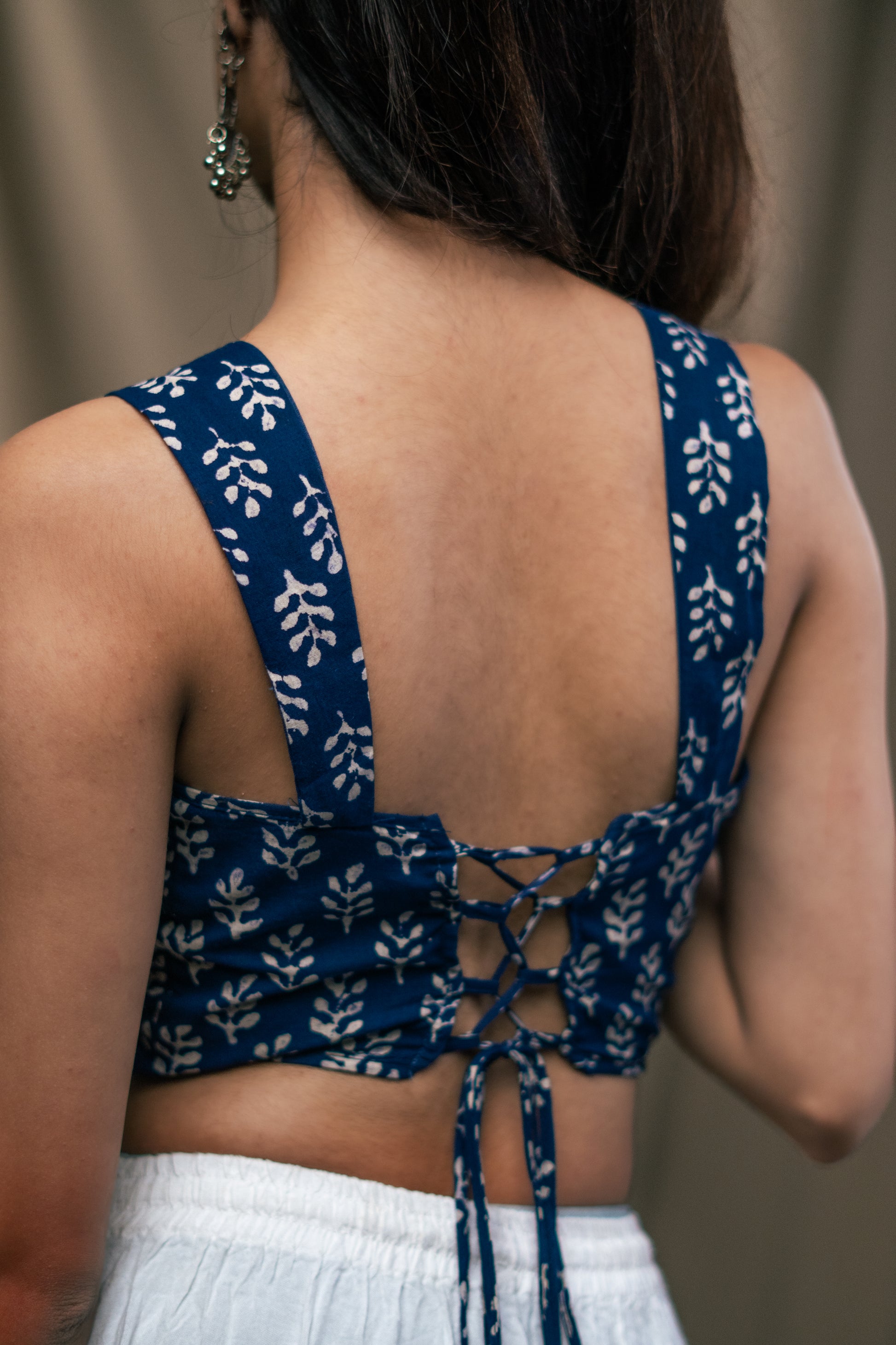 Kurti top, Corset, raatrani, handblock print, unsolvd, colthing, buy now, shop now, fusion wear, navy blue corset 