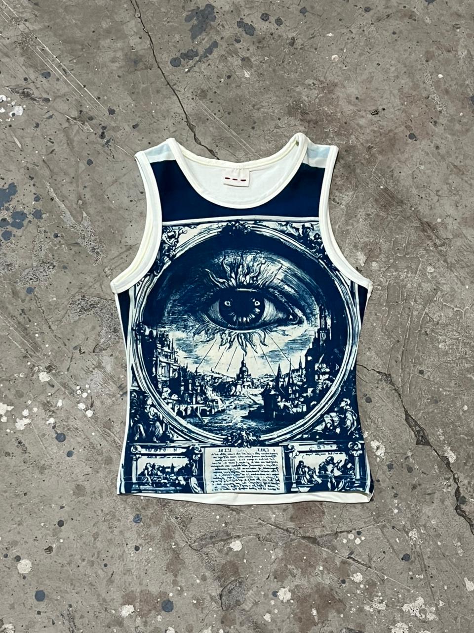 Tank top with eye design, gothic print, cyanotype print, art piece, wearable art, tops